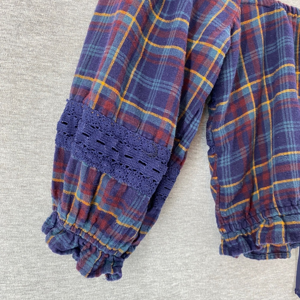 American Eagle Plaid Eyelet Lace Crop Top Purple Blue Small‎ Boho Cottagecore - Picture 6 of 8